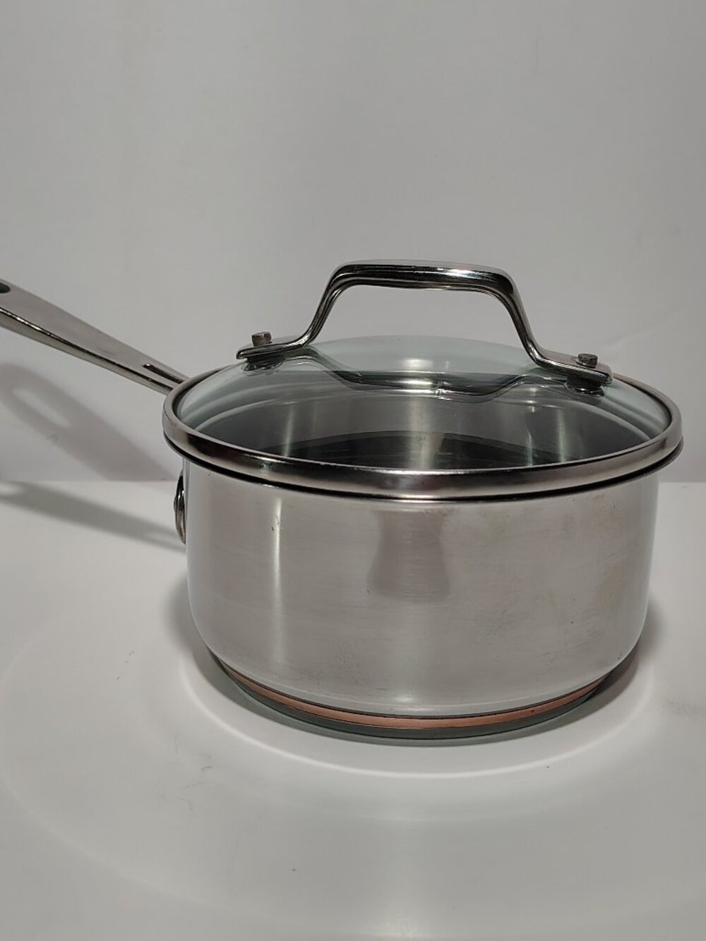 Emeril 1 Qt Quart Cook Saucepan Pot Stainless Steel Copper Core Glass Lid